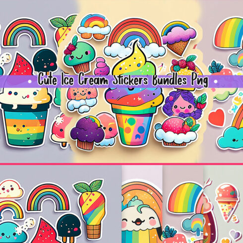 Cute Colorful Ice Cream Stickers Bundle cover image.