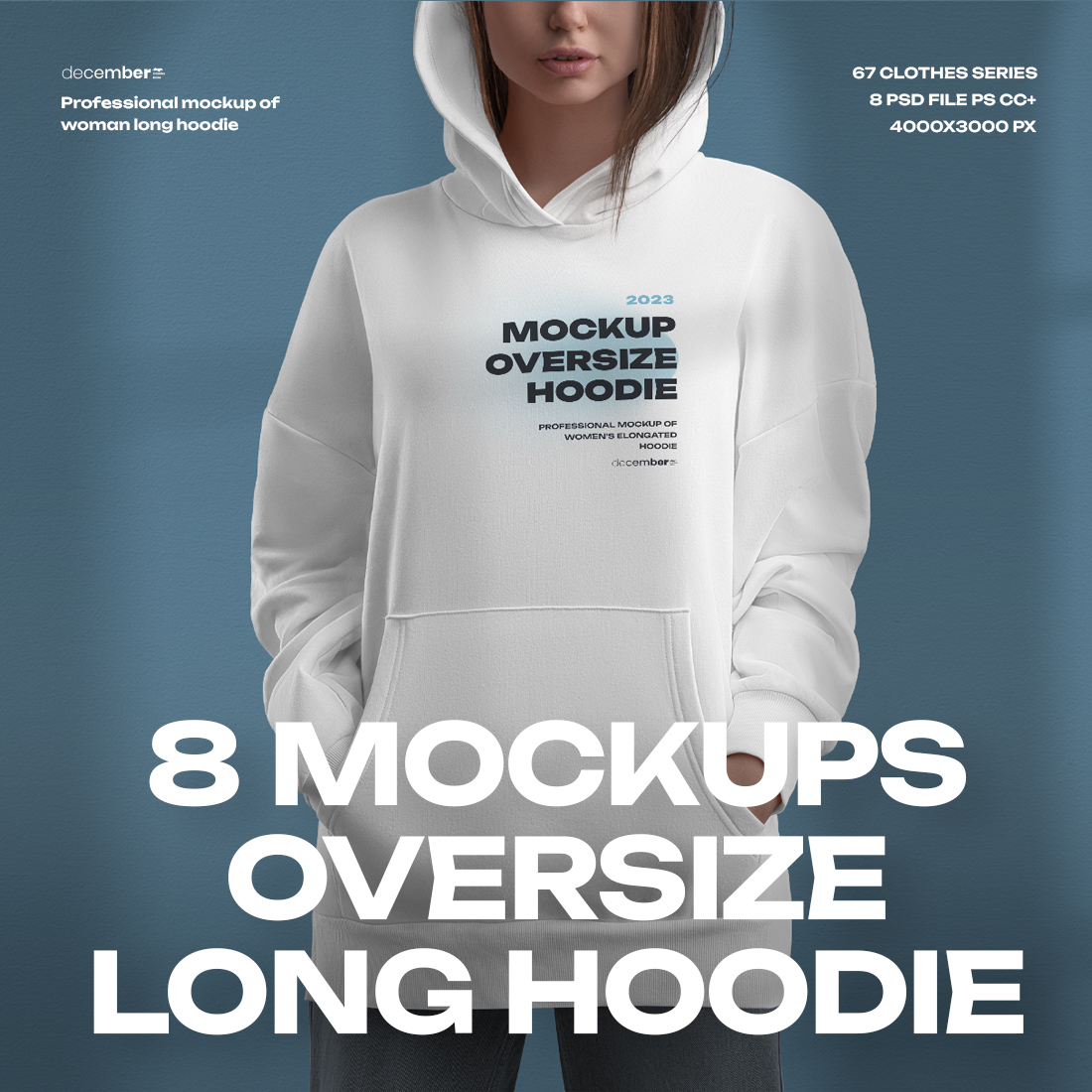 8 Mockups Woman Oversize Long Hoodie cover image.