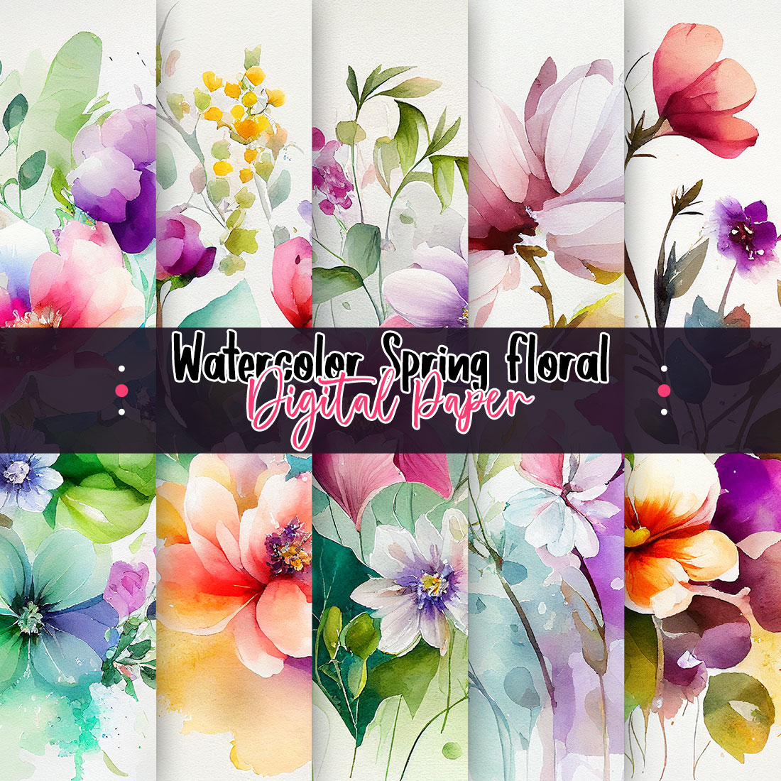 Watercolor Spring Floral Digital Paper cover image.