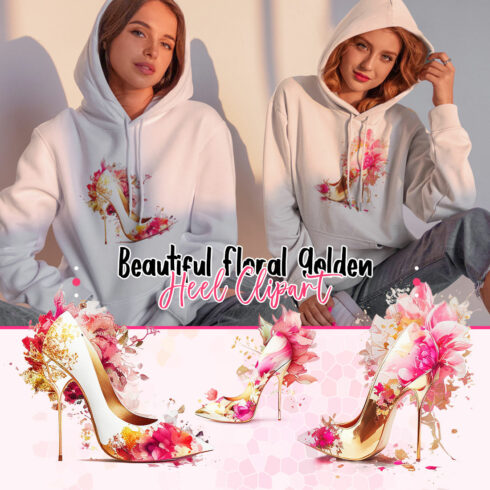 Beautiful Floral Golden Heels Clipart cover image.