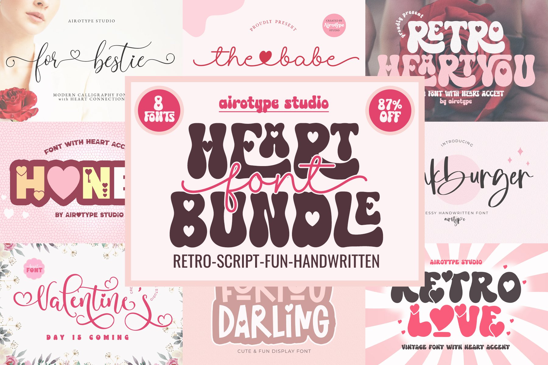 Heart Font Bundle | 8 Love Fontscover image.