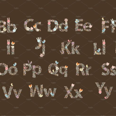 A-Z Font Design Cute Animal Flower cover image.