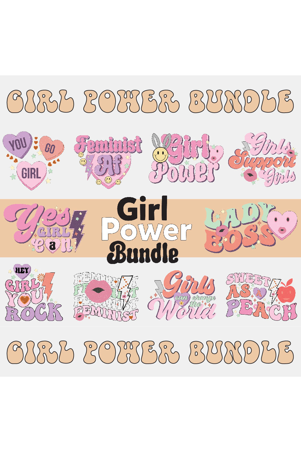 Girl Power Quote PNG Sublimation Bundle pinterest preview image.