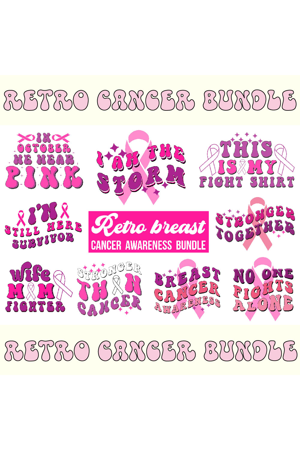 Retro Breast Cancer Awareness Bundle pinterest preview image.