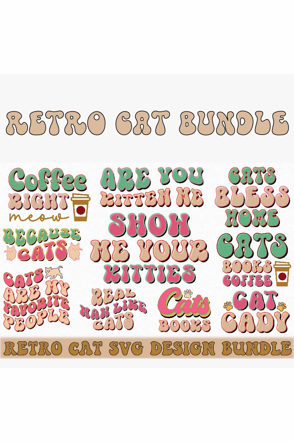 Retro cat svg design bundle pinterest preview image.