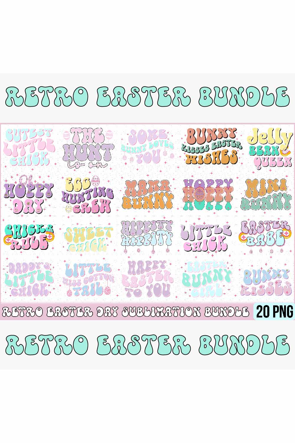 Retro Easter Day Sublimation Bundle pinterest preview image.