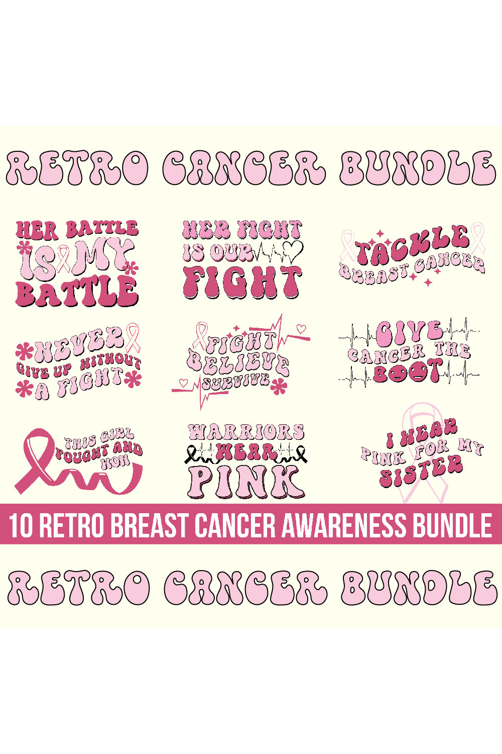 Retro Breast Cancer Awareness Bundle pinterest preview image.