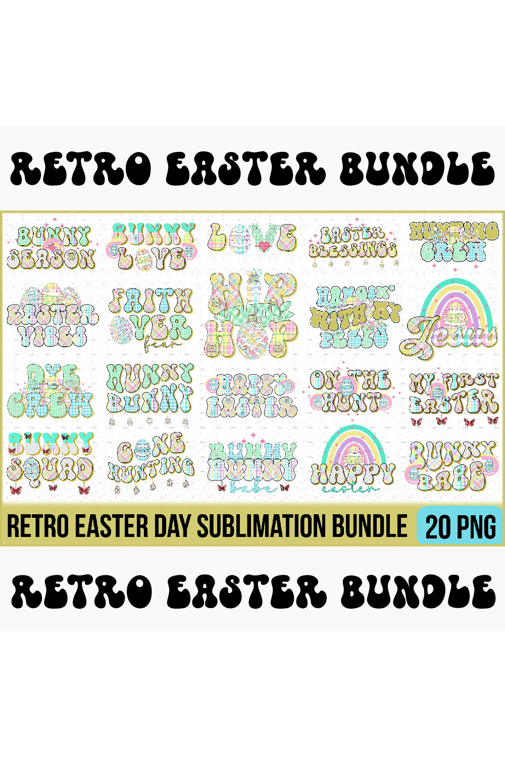 Retro Easter Day sublimation Bundle pinterest preview image.