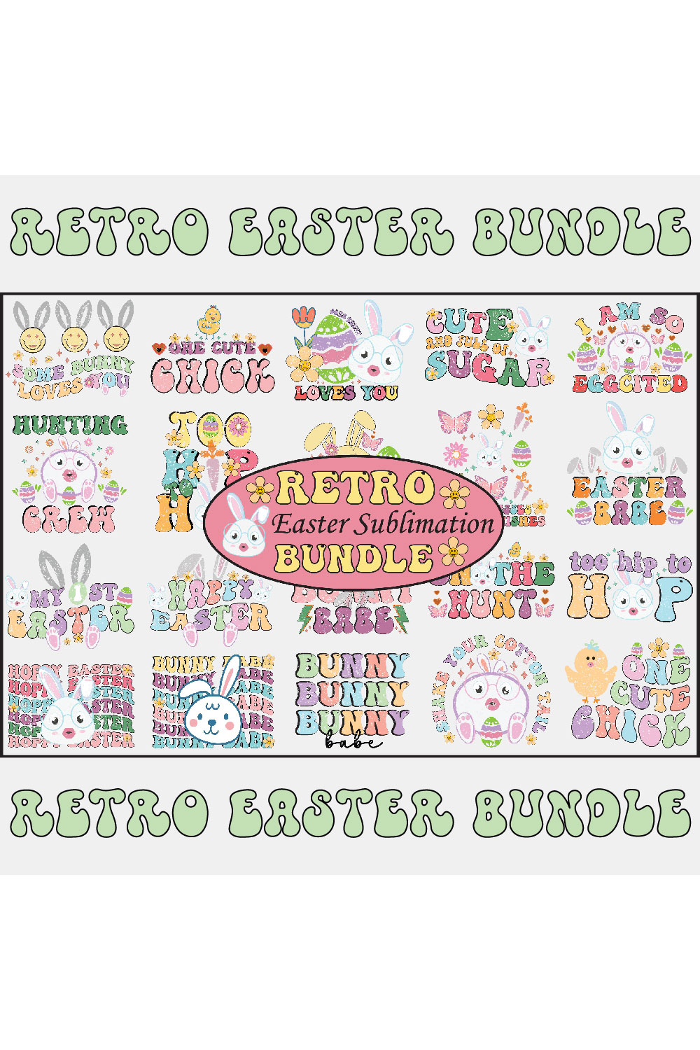 Retro Easter Sublimation Bundle pinterest preview image.
