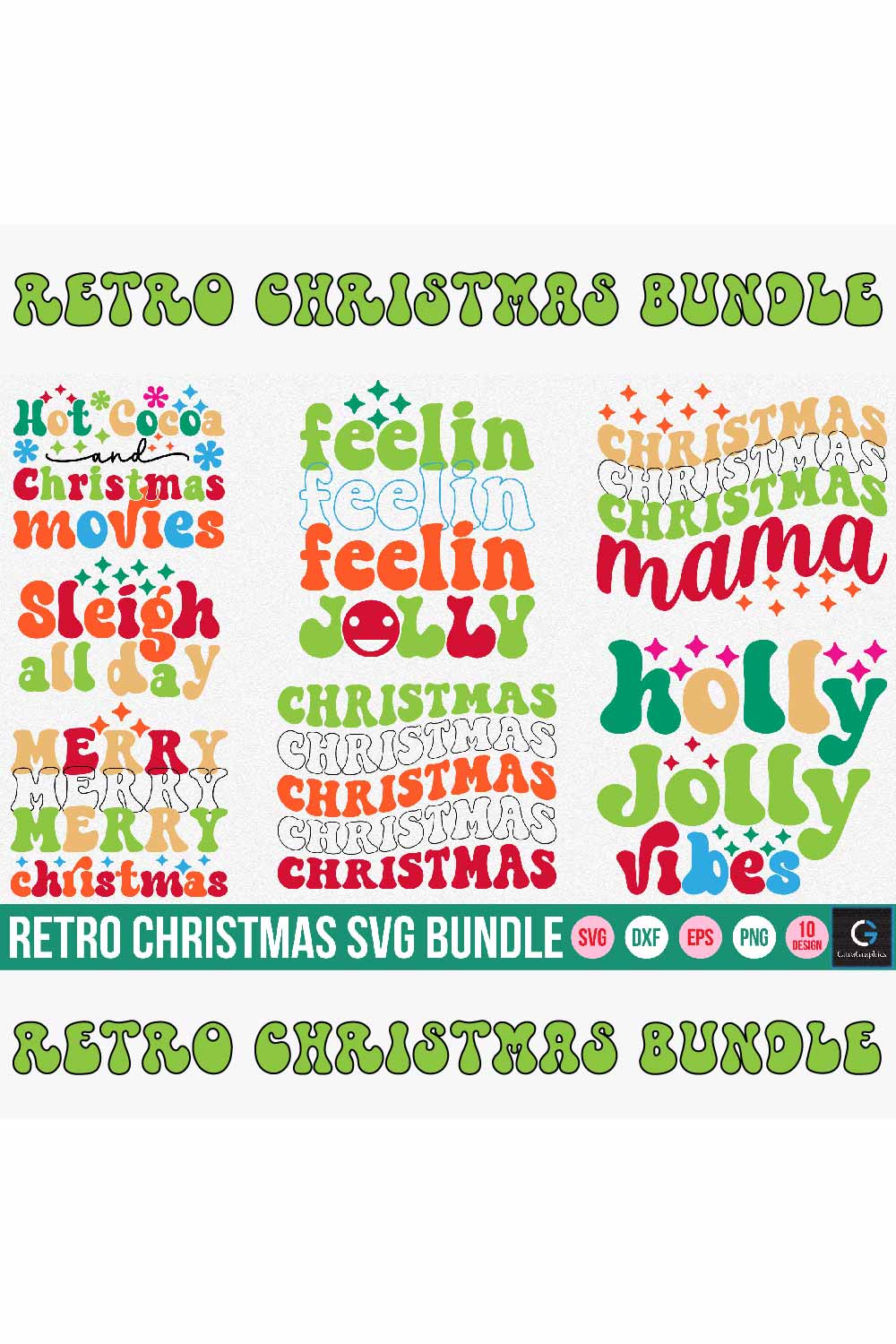 Retro Christmas Svg Bundle pinterest preview image.