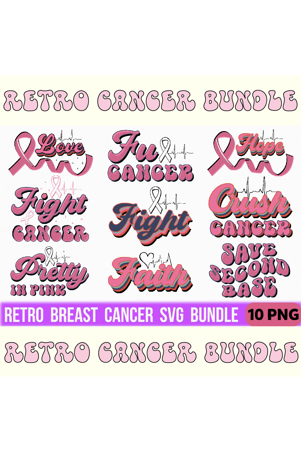 Retro Breaster Cancer Svg Bundle pinterest preview image.