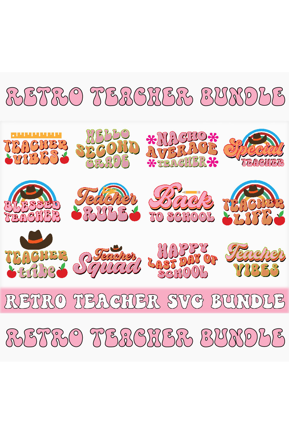 Retro Teacher Svg Bundle pinterest preview image.