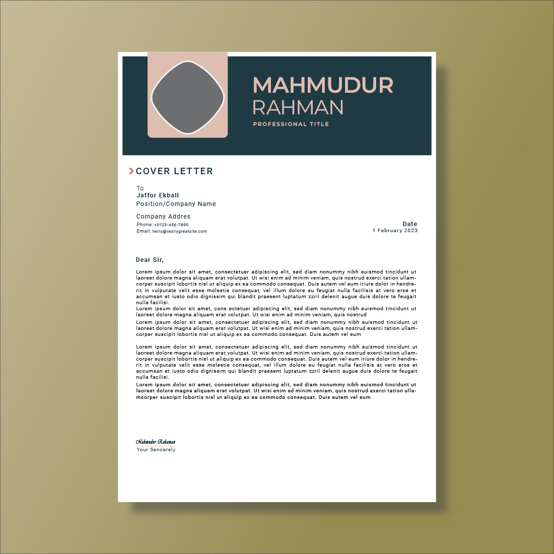 Cover letter for a business letterhead.
