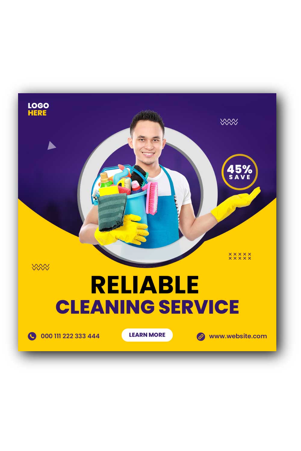 Cleaning Service Social Media Post Template pinterest preview image.