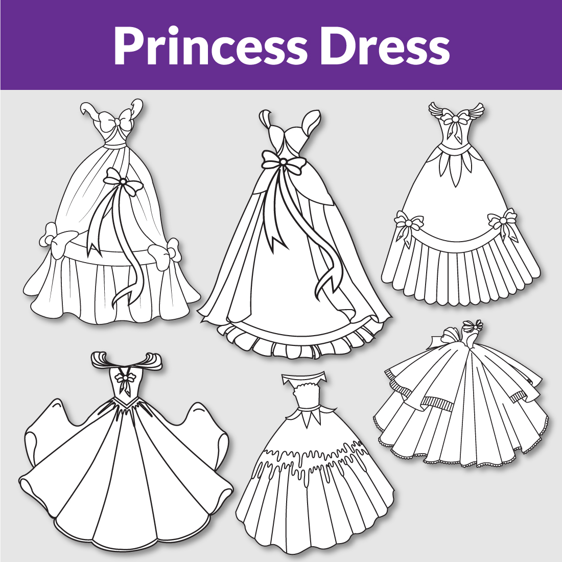 Princess Dress Coloring Page · Creative Fabrica