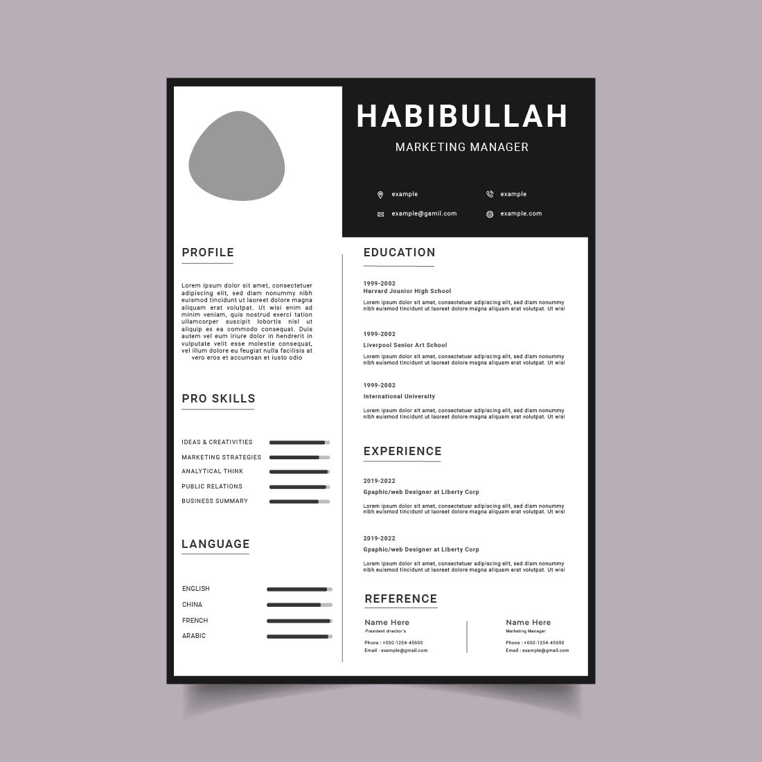 Black and white resume template.