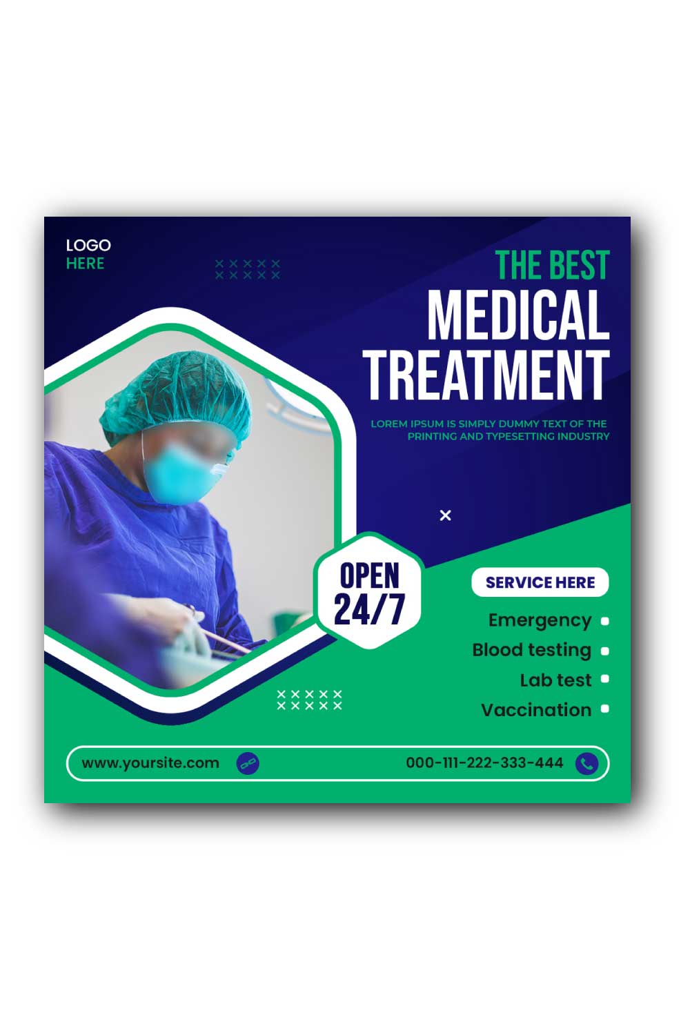 Medical Treatment Social Media Post Template pinterest preview image.