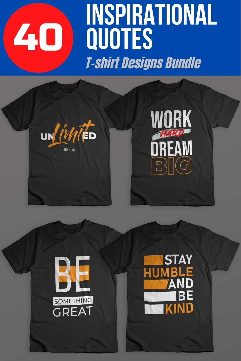 40 Inspirational Quotes Typography T-shirt Designs Bundle pinterest preview image.