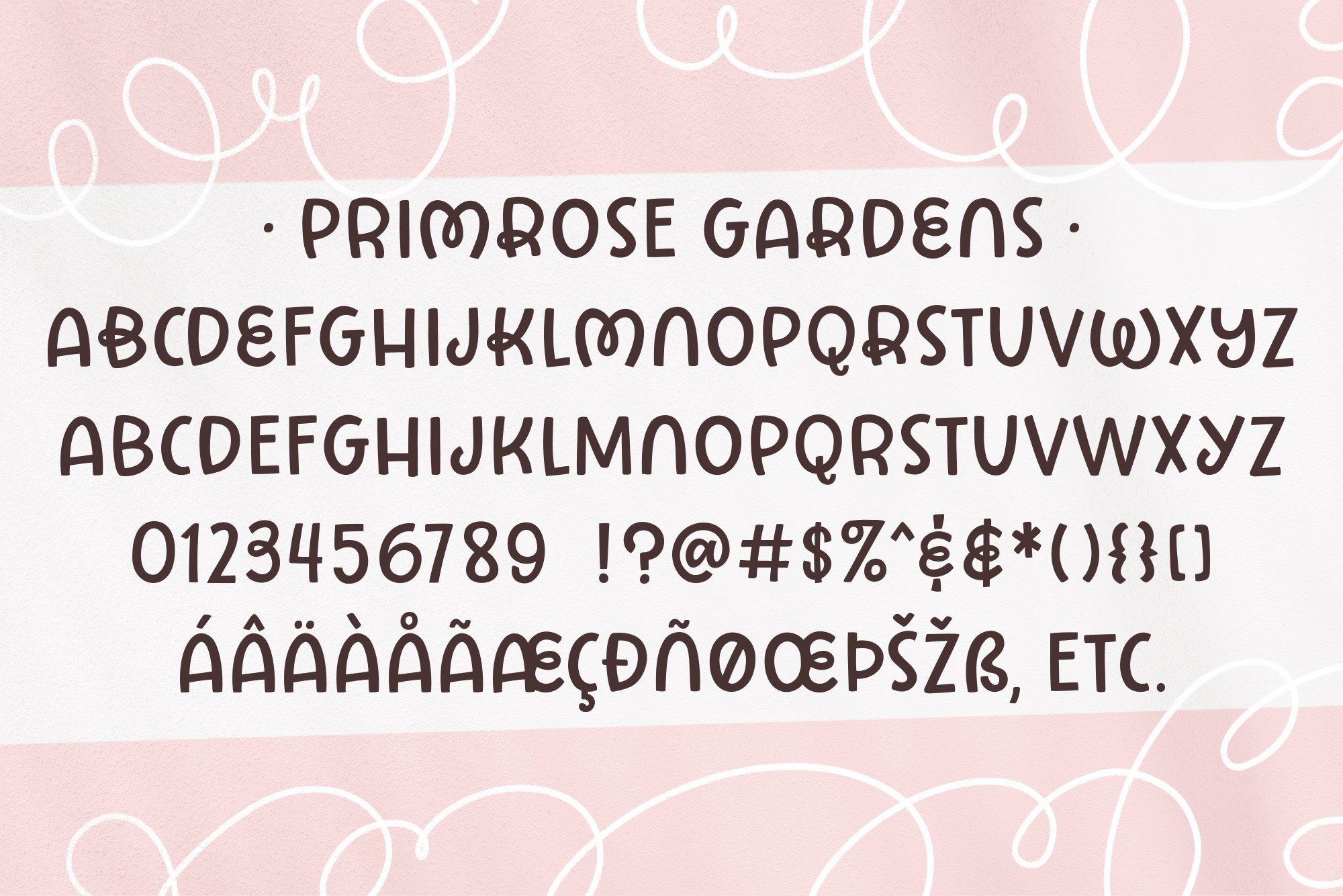 Primrose Gardens a lovely loopy font preview image.