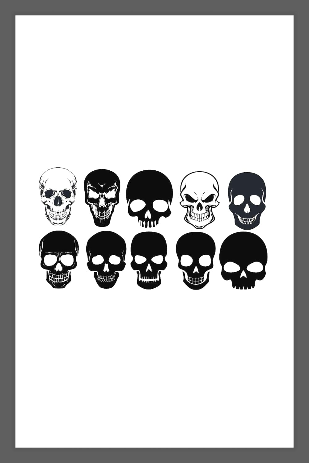 Collage of ten images of skulls with different details.