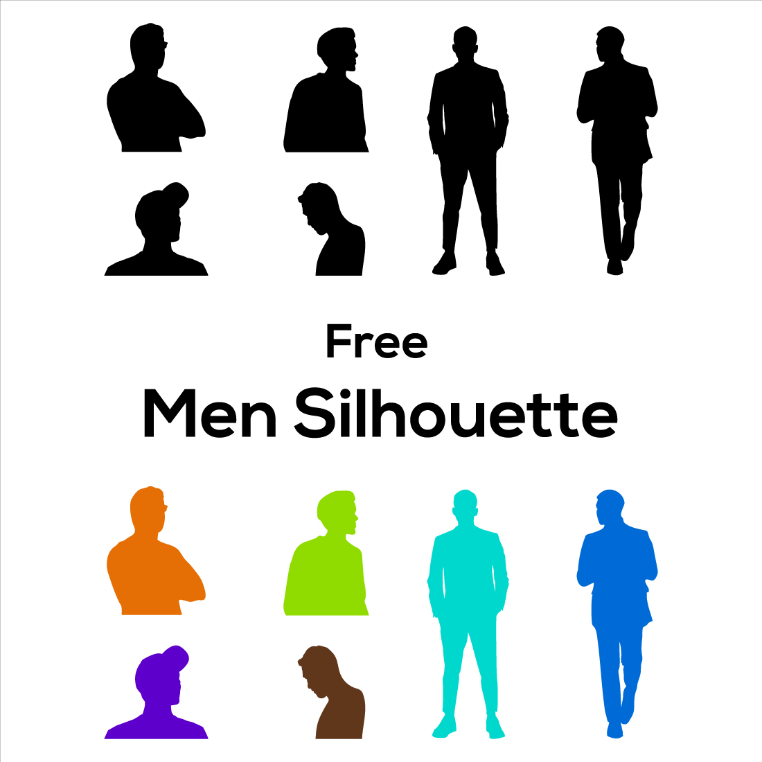 men different poses black & colorful silhouette set preview image.
