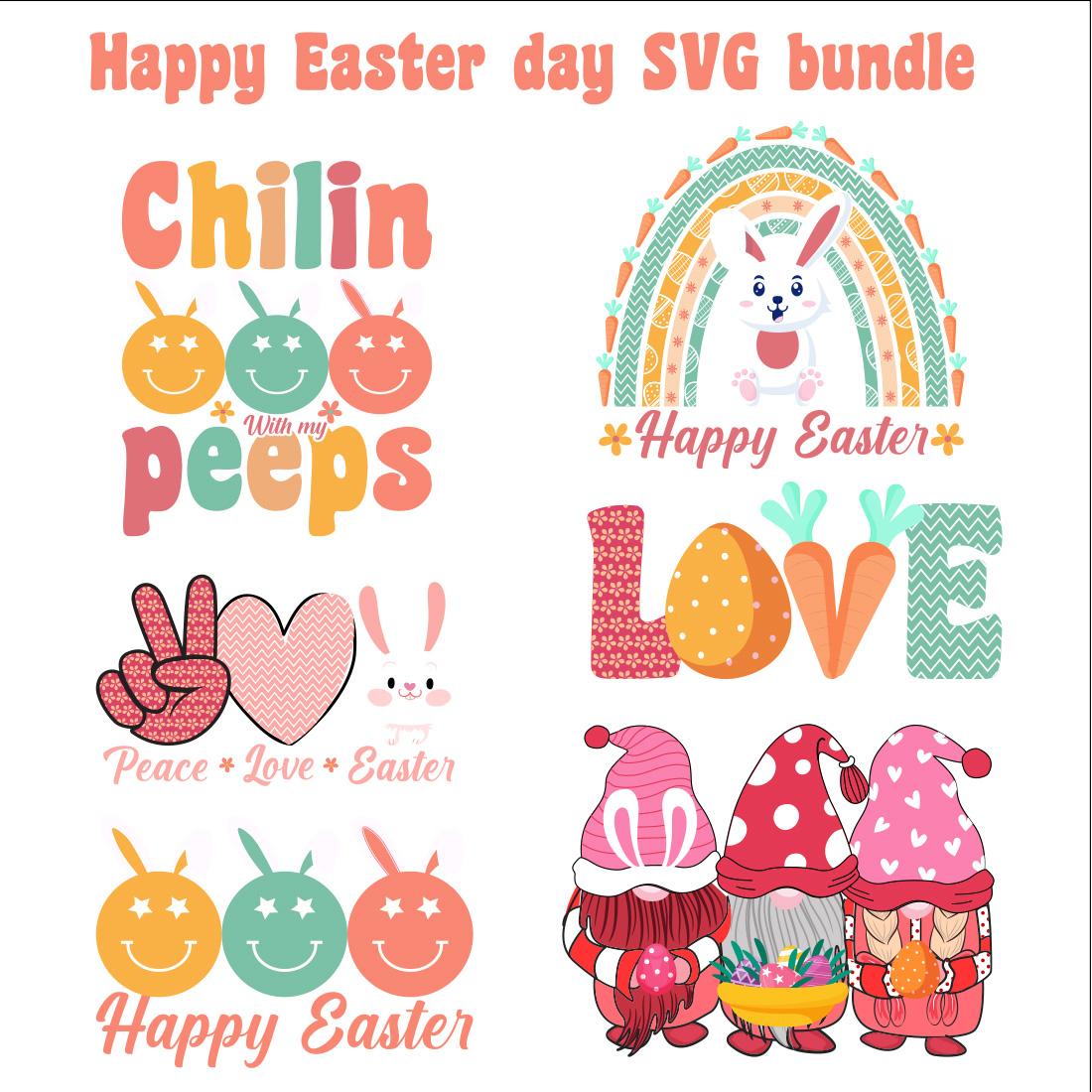 Happy Easter SVG Bundle design preview image.