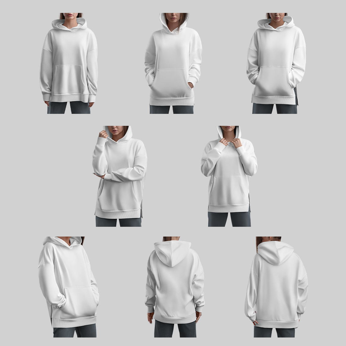 8 Mockups Woman Oversize Long Hoodie preview image.