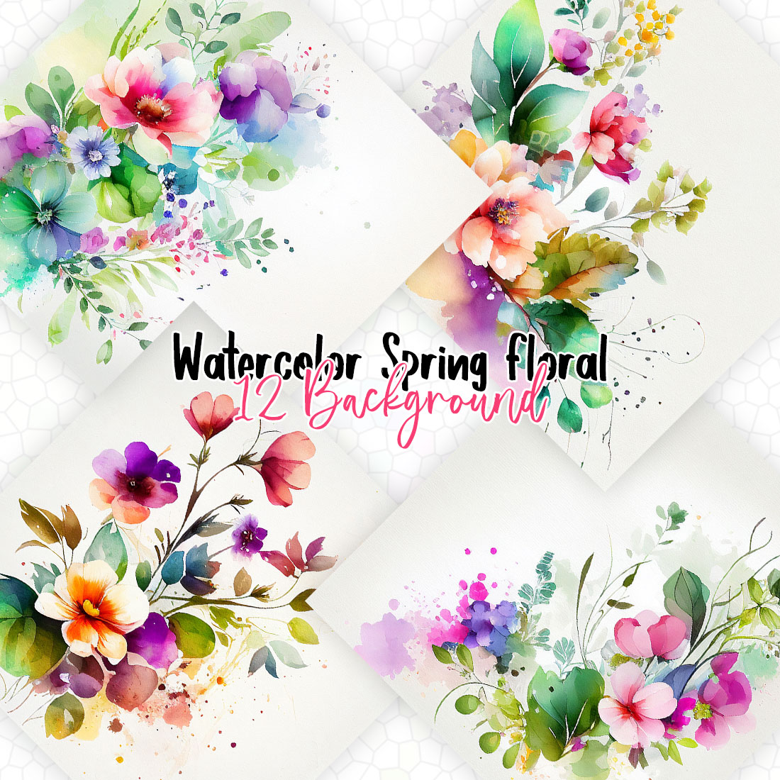 Watercolor Spring Floral Digital Paper preview image.