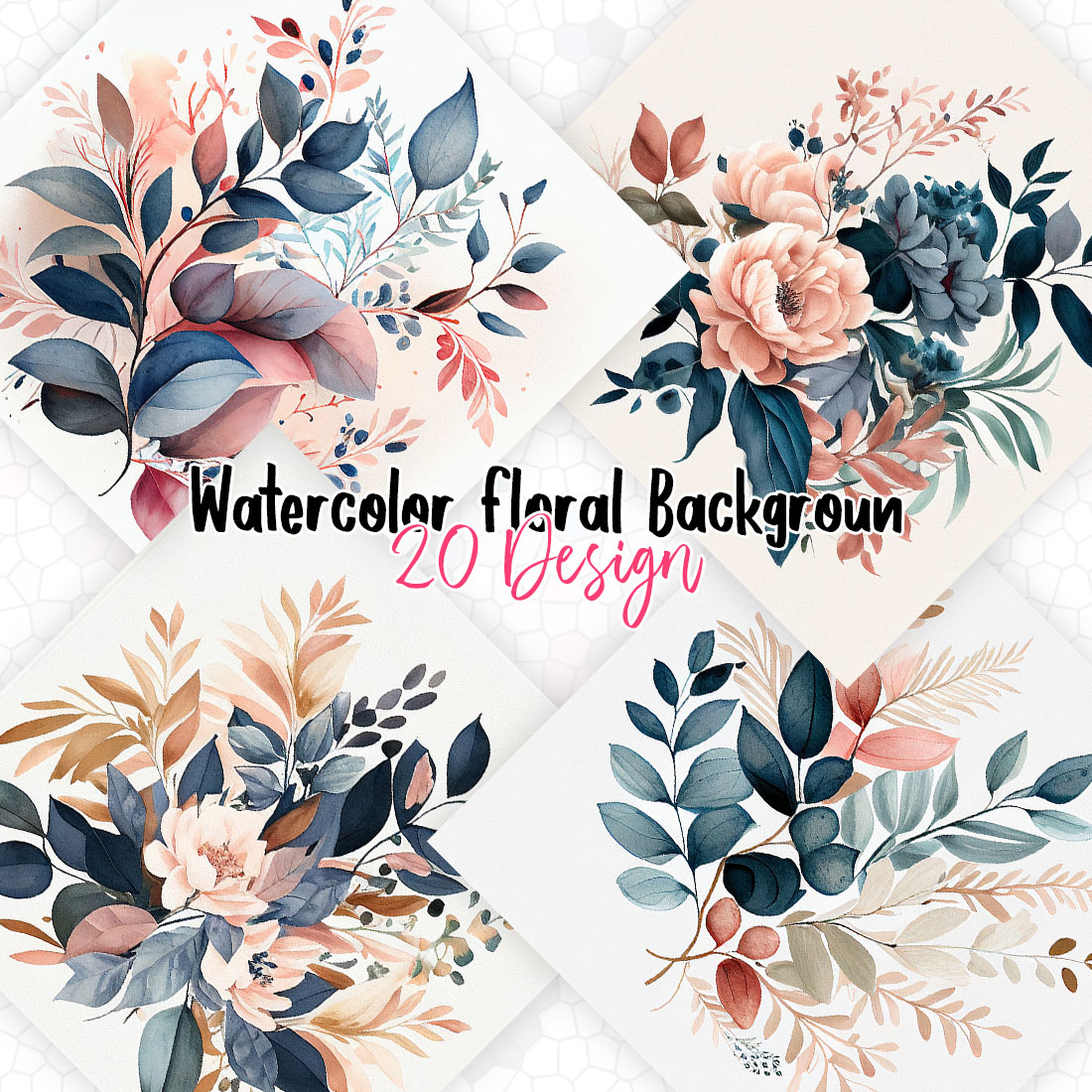 Watercolor Flowers and Leaves Digital Paper preview image.