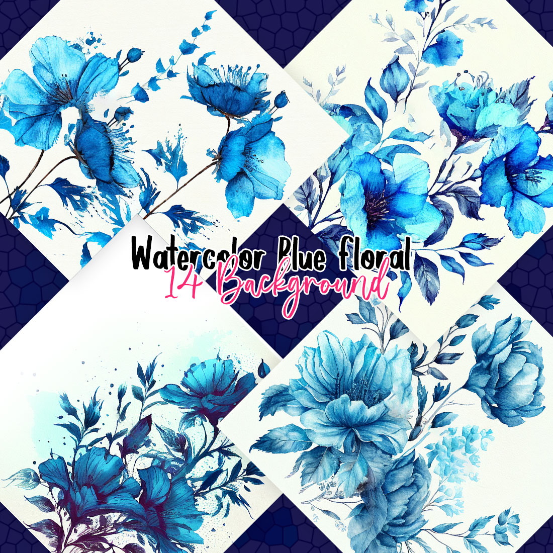 Watercolor Blue Floral Backgrounds preview image.