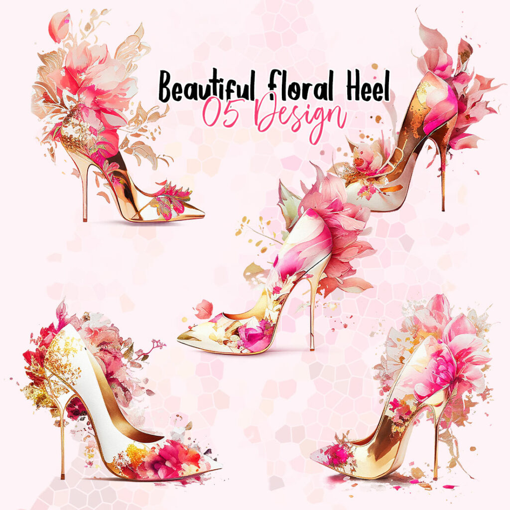 Beautiful Floral Golden Heels Clipart - MasterBundles