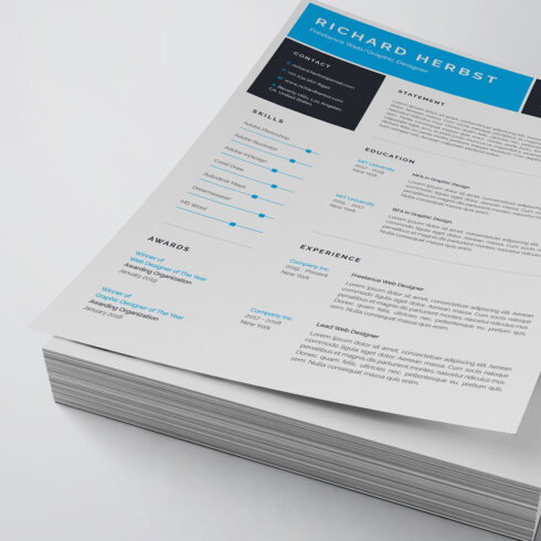 Clean and modern resume template with blue accents.