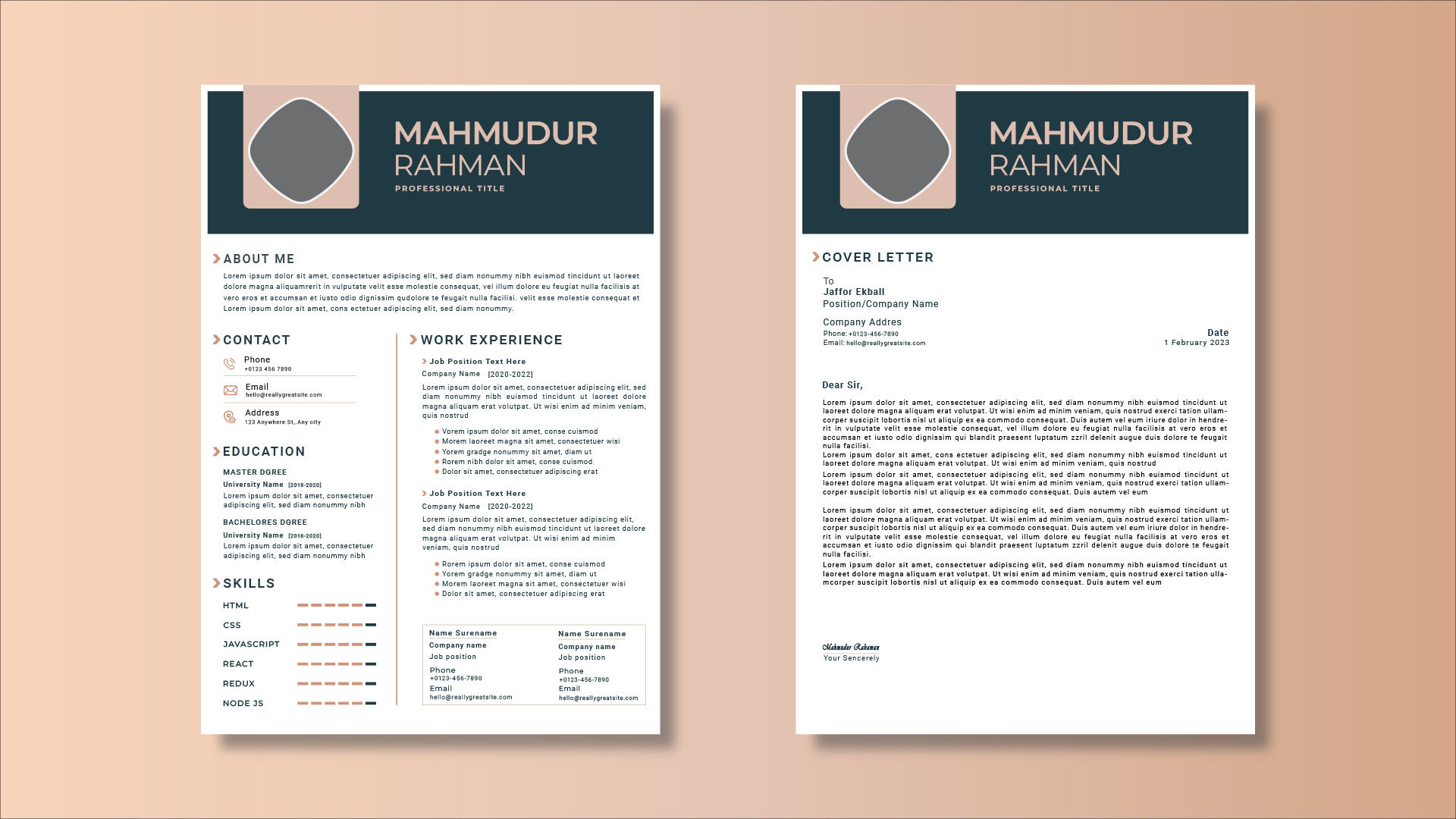 Professional resume template with a cover letter.