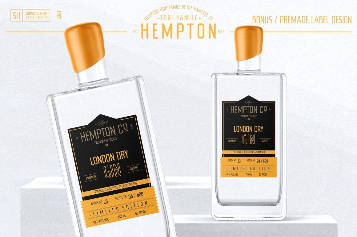 03 hempton typeface for gin beer vodka whiskey label design 625