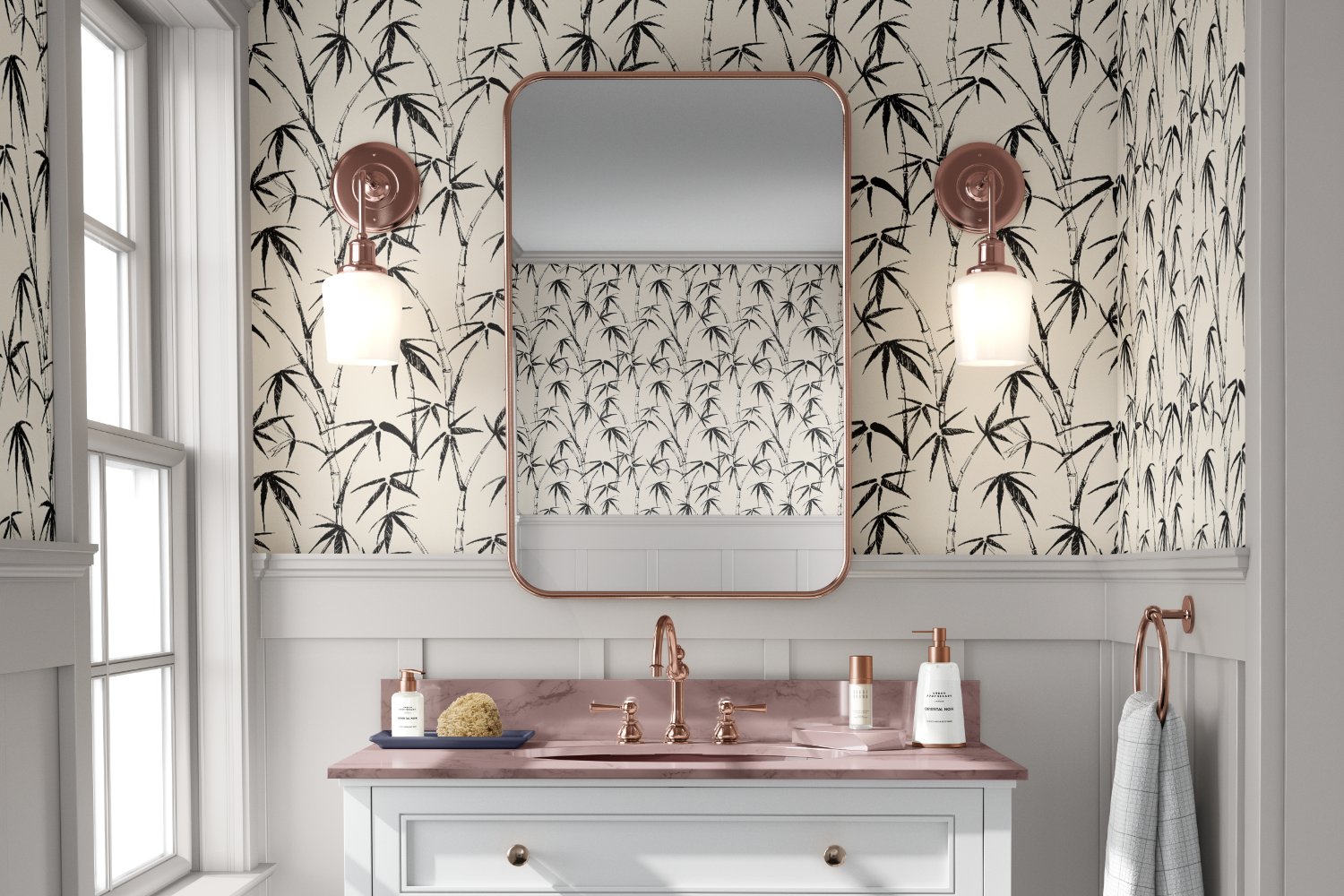 Bathroom with a mirror.