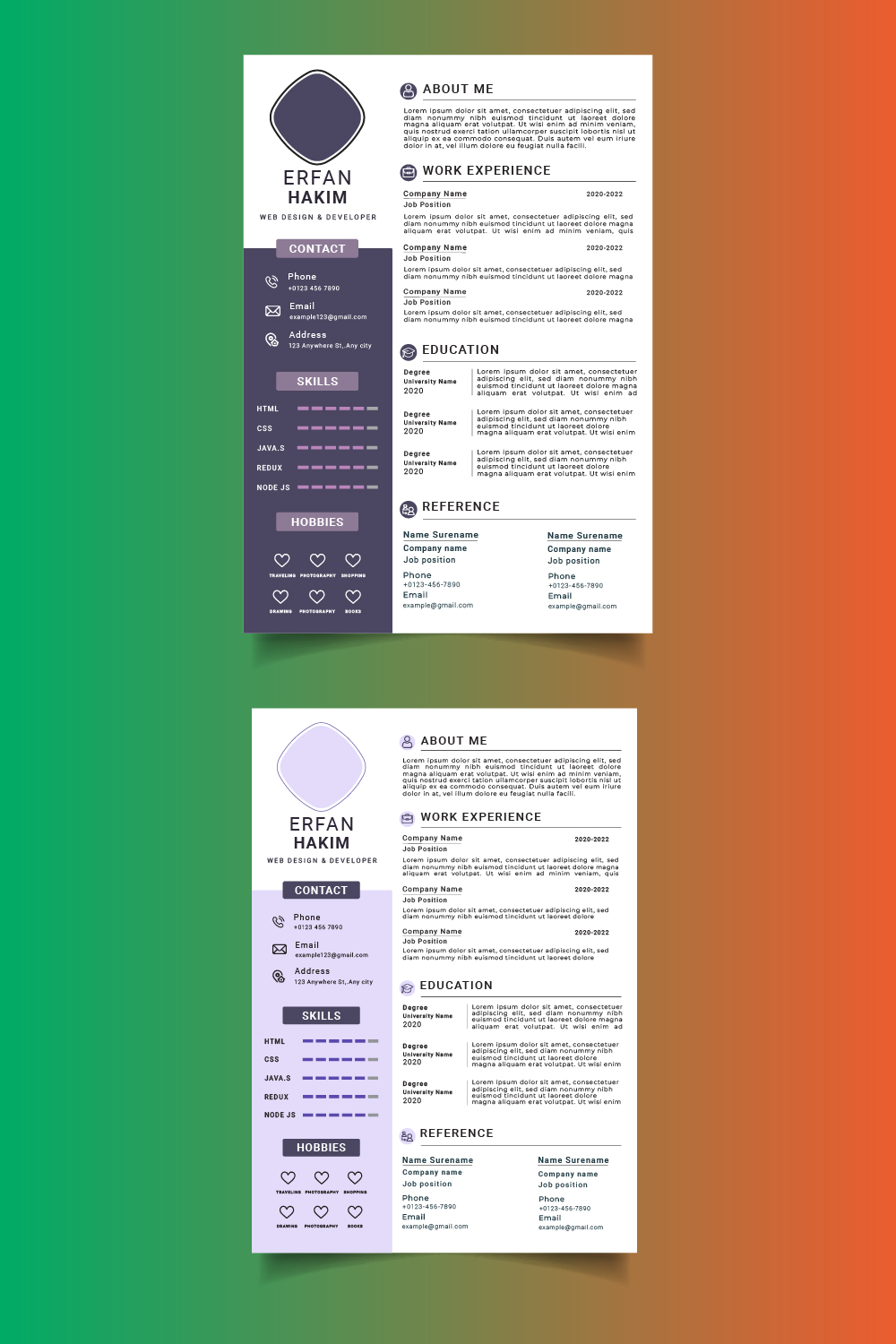 Professional resume template with a colorful background.
