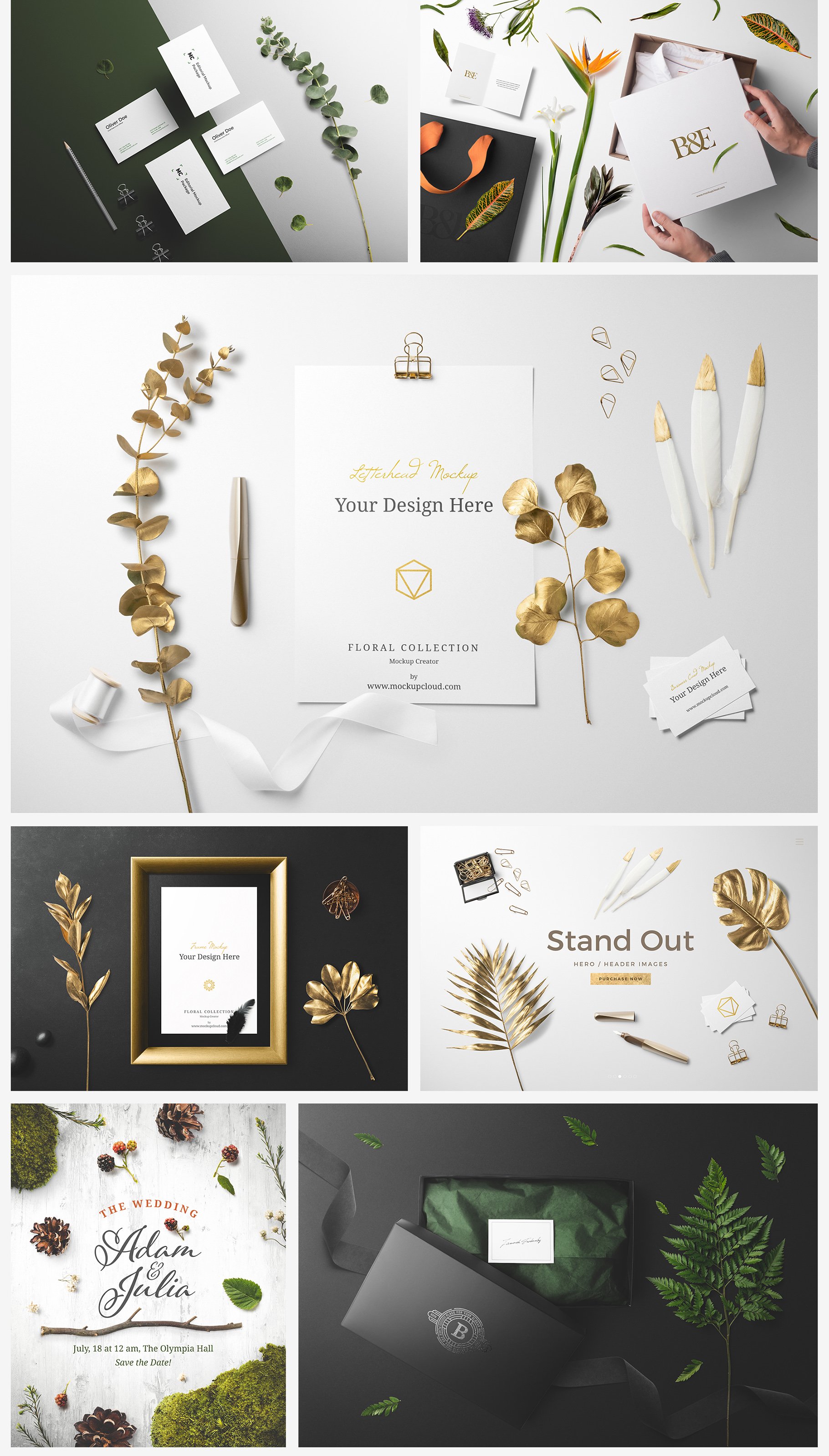 Collage of photos with gold and white accents.