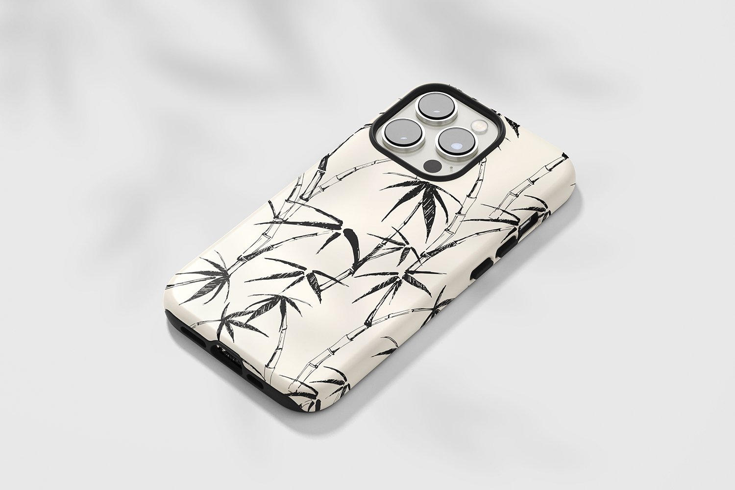 Cell phone case with a bamboo design on it.