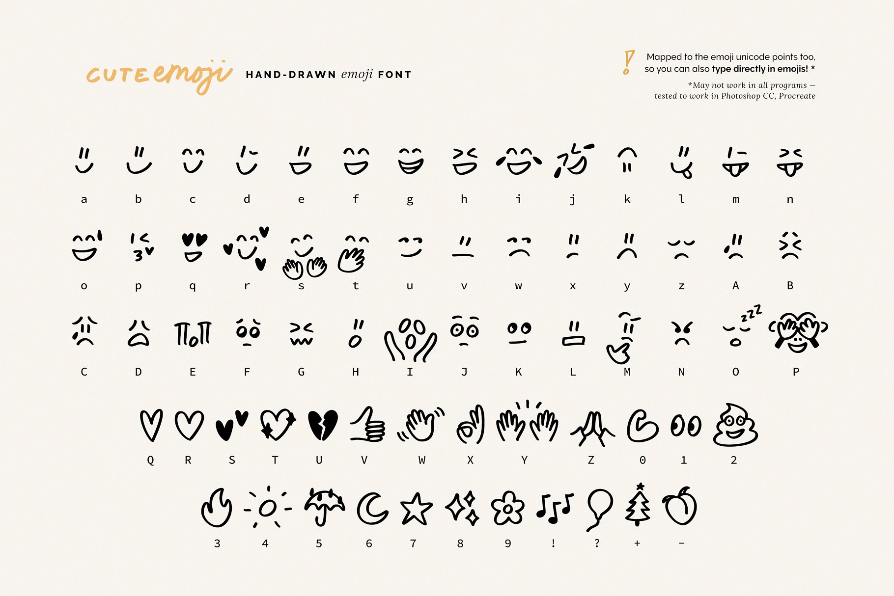 05 cuteemoji hand drawn emoji font handwritten character map 705