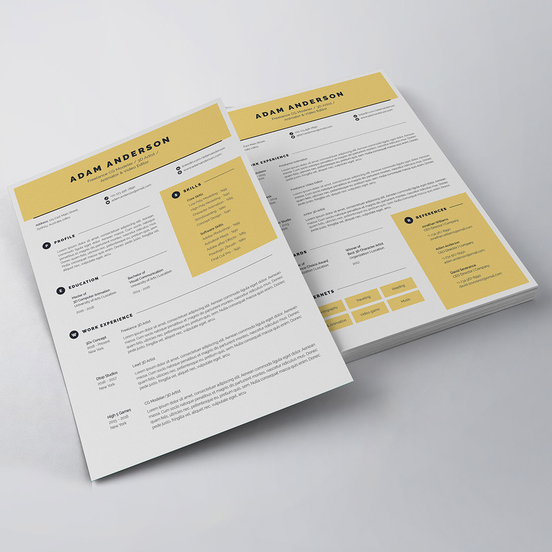 Yellow and white resume template.