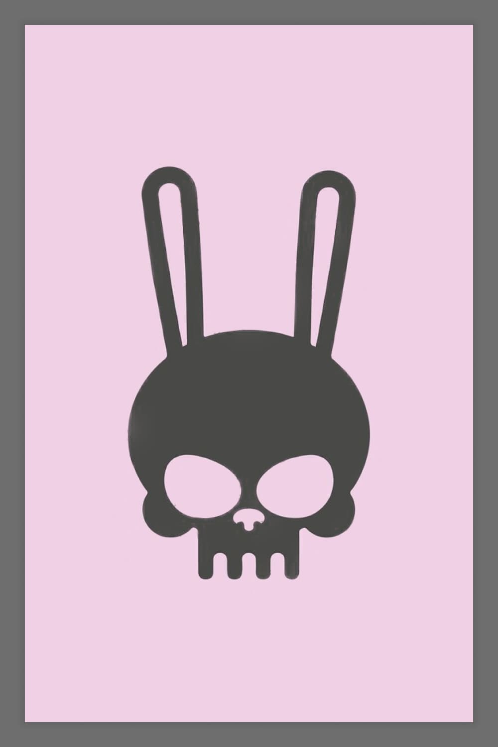 Skull with rabbit ears on a pink background.