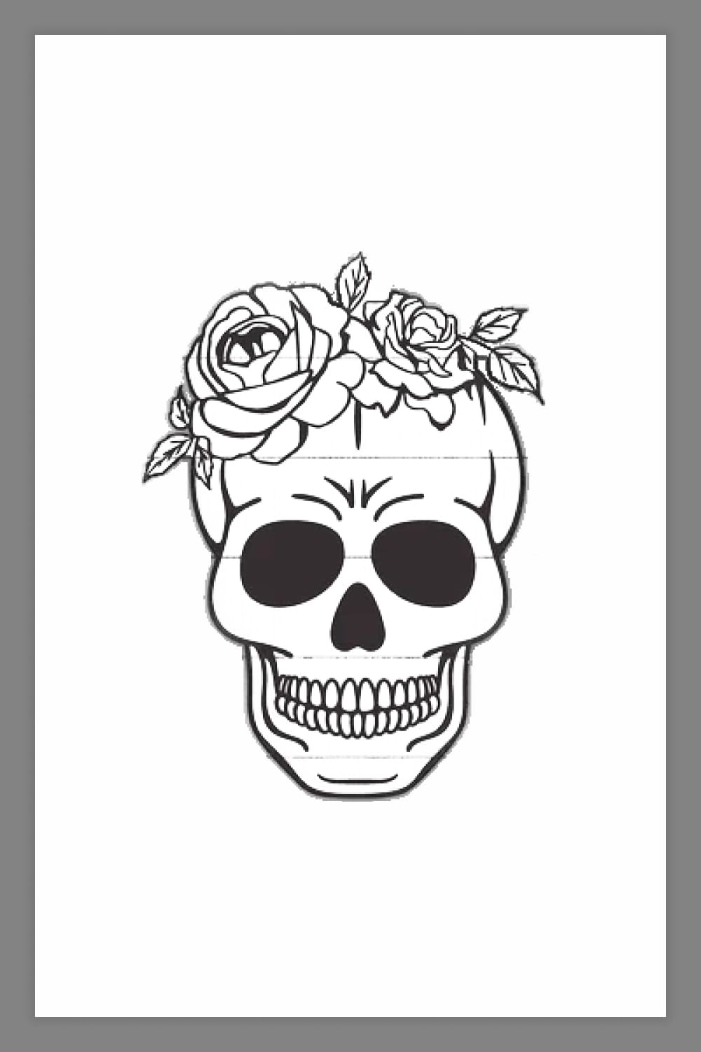 Skull with bouquets of roses on the forehead.