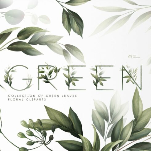 Green leaves - greenery clipart cover image.