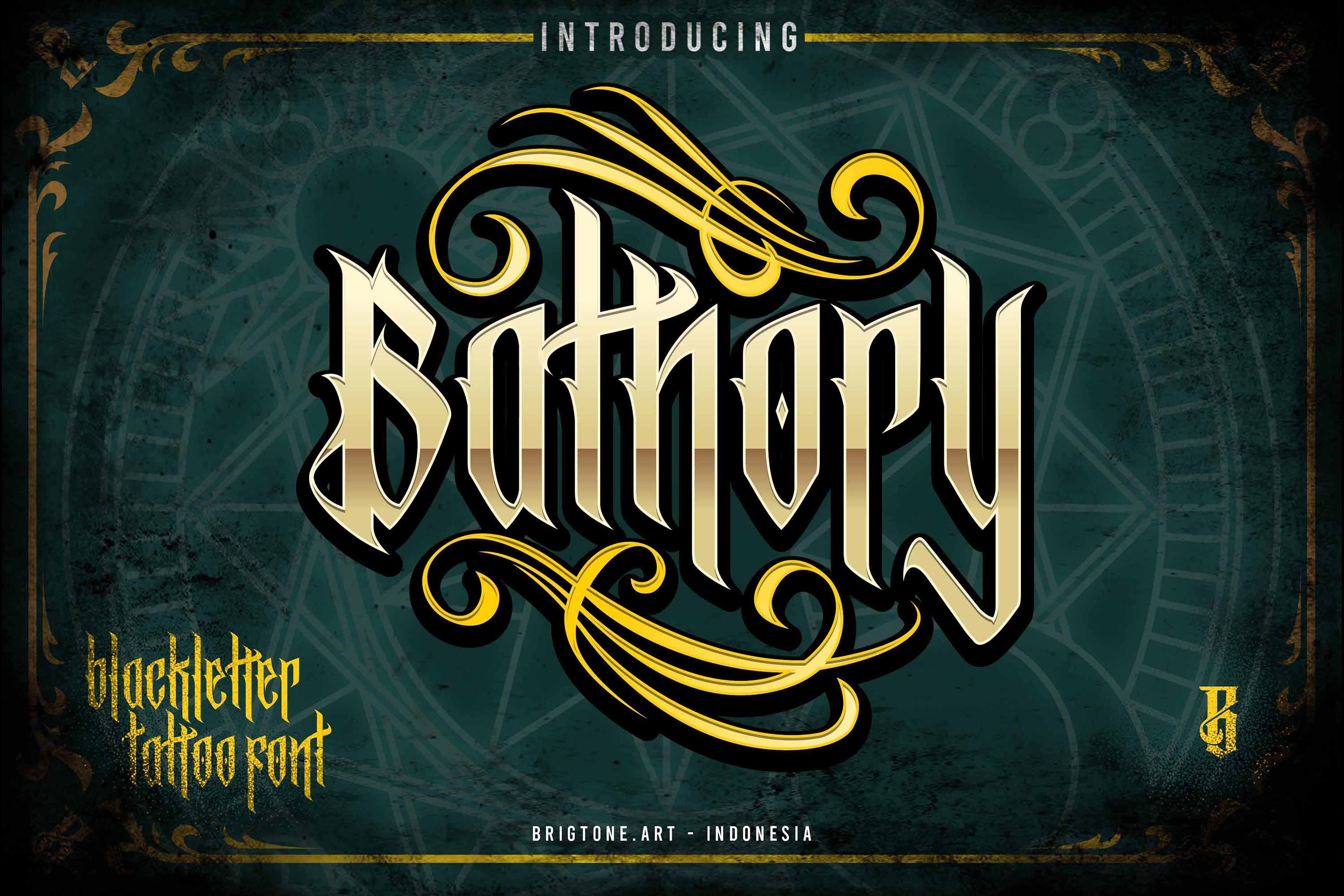 Bathory - Blackletter font cover image.