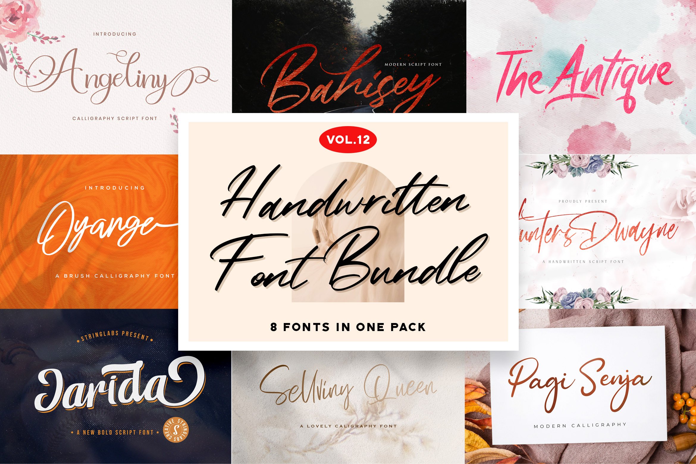 Handwritten Font Bundle Vol 12 cover image.