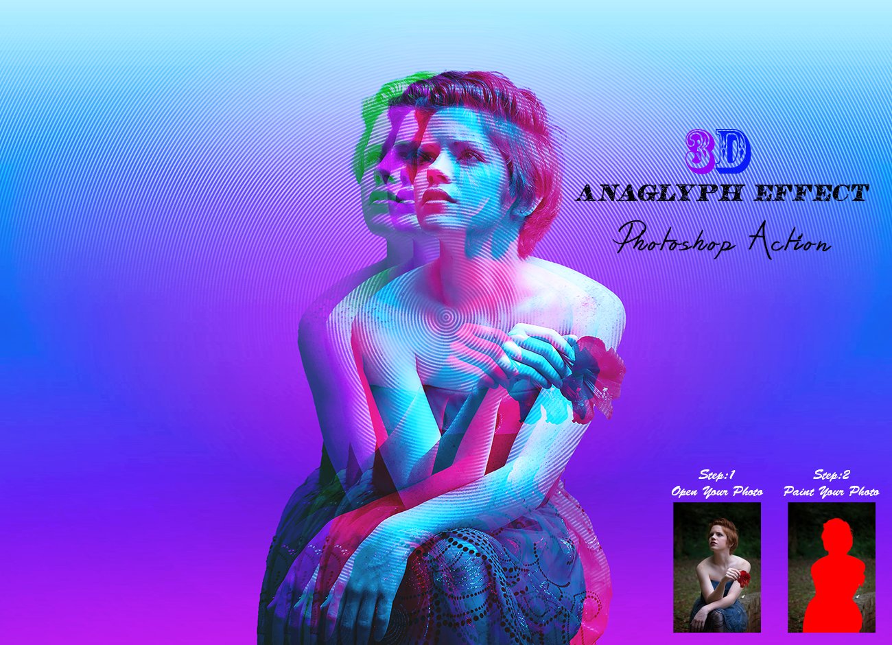 3D Anaglyph  Effect Photoshop Actioncover image.