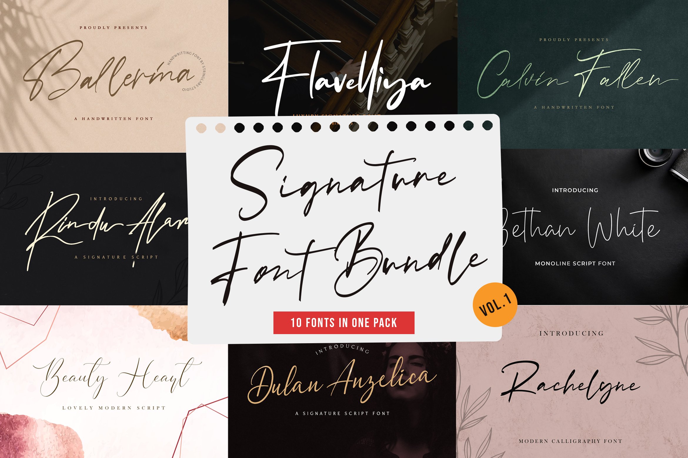 Signature Font Bundle Vol 1 cover image.