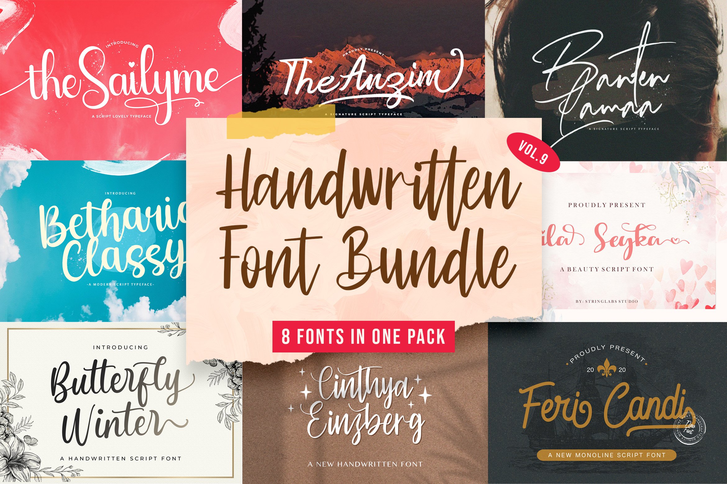 Handwritten Font Bundle Vol 9 cover image.