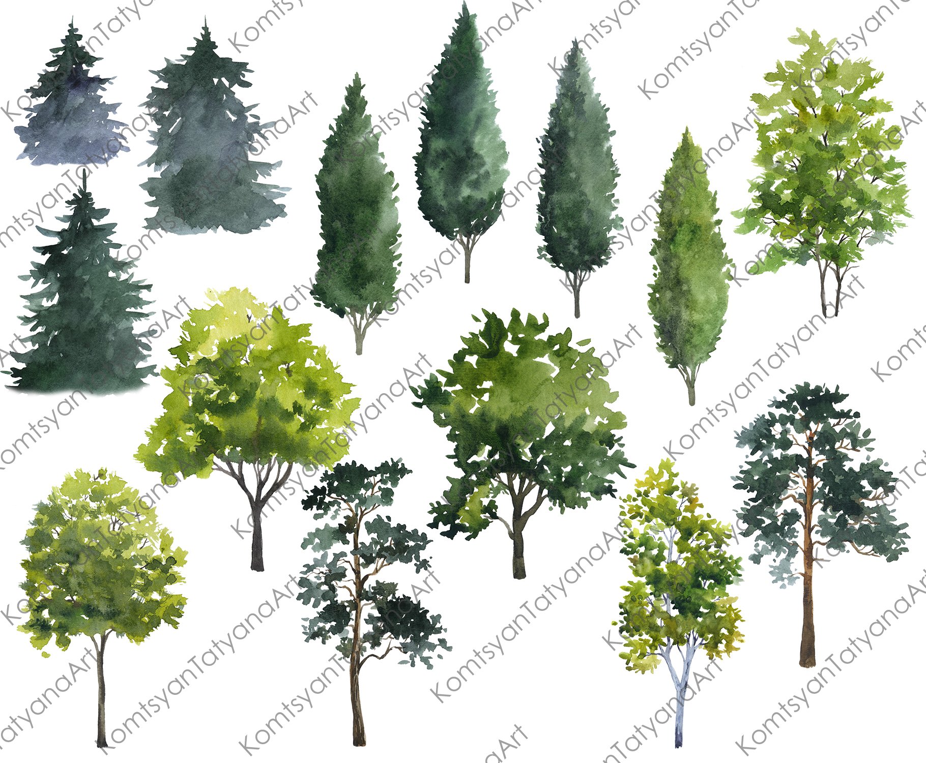 Watercolor clipart. Tree png preview image.