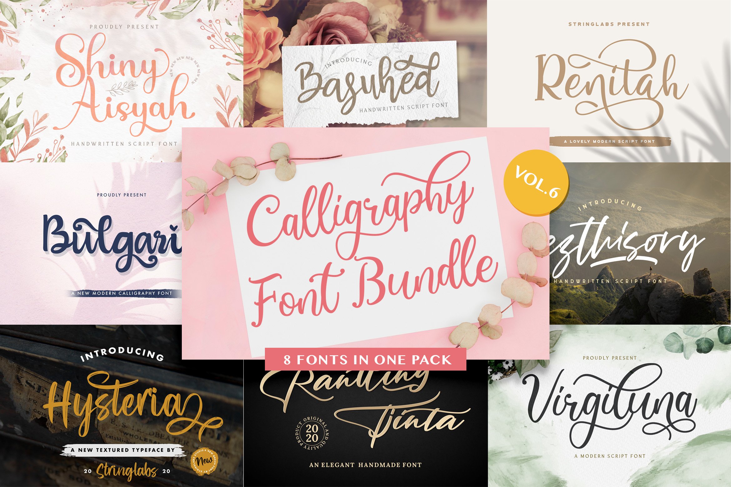 Calligraphy Font Bundle Vol 6 cover image.